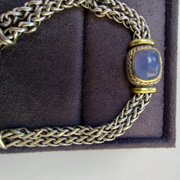 David Yurman Large Albion Double Wheat Chain Bracelet With Gold Chalcedony Stone - Picture 2 of 7